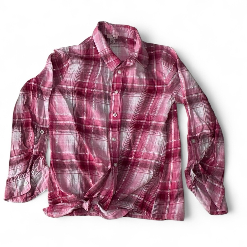 Victory Heart Kids Pink Plaid Button-Down Shirt Size 12